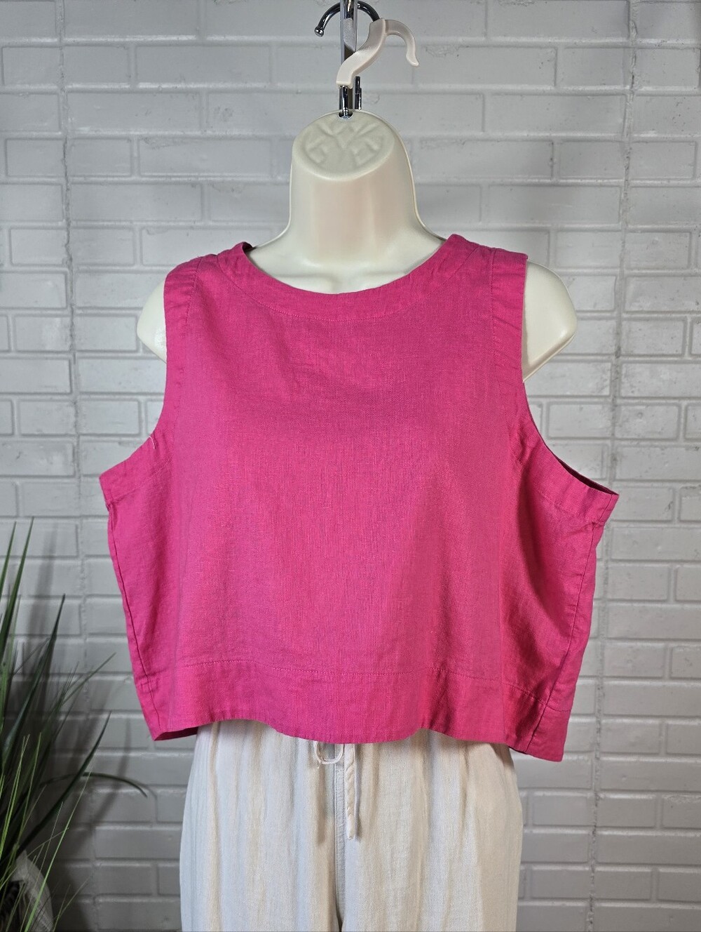Express Hot Pink Linen Blend Crop Top Large